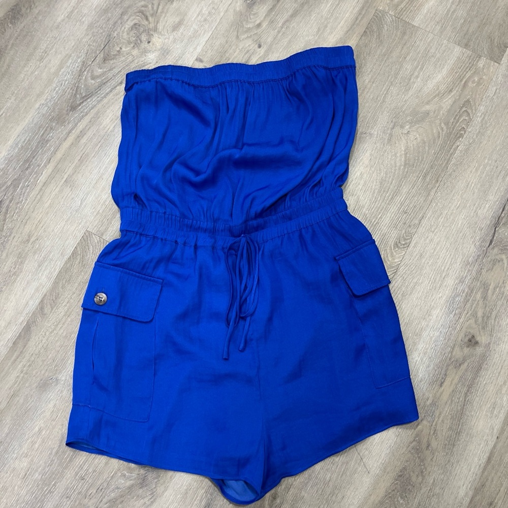 Naked Zebra Royal Blue Strapless Cargo Shorts Romper